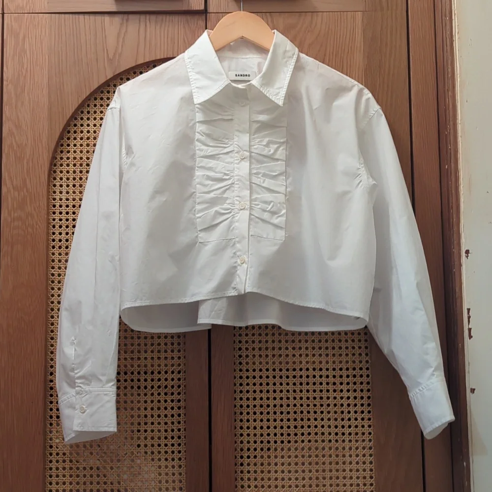 NWT Sandro Cropped Button Up Top With Bow Detail | White | Size Medium - Picture 2 of 6
